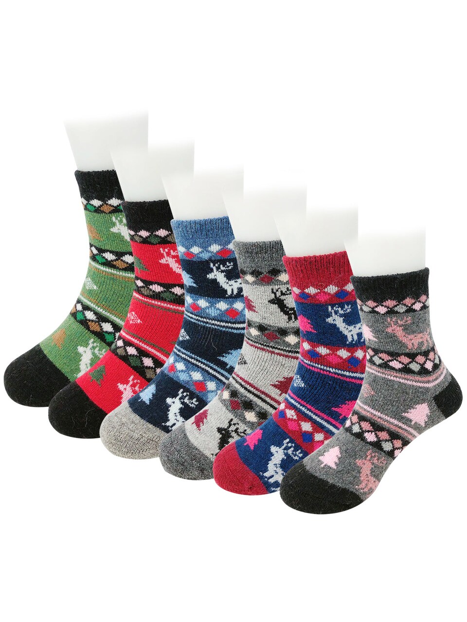 Wrapables Children's Thick Winter Warm Wool Socks (Set of 6), Christmas Reindeer / Medium